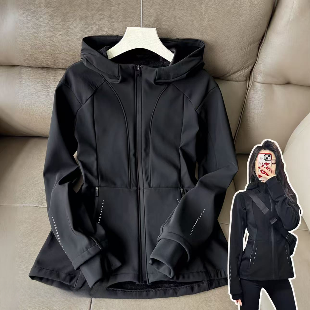 5312（丹姐家）秋季大码连帽显瘦户外运动外套夹克软壳冲锋衣上衣