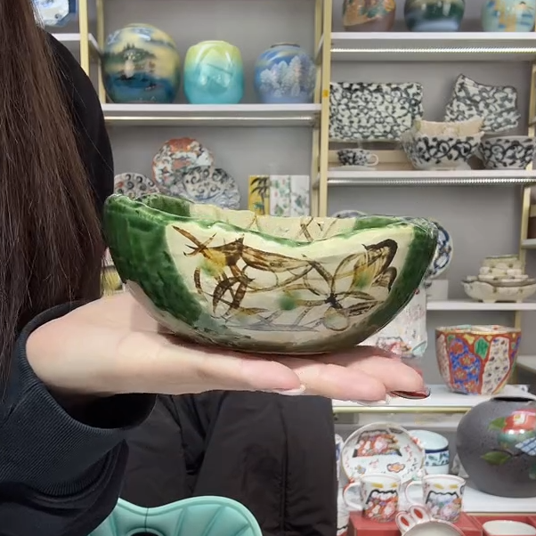 【单支】日本进口Bloom织部间取花椭圆小钵13cm×11cm