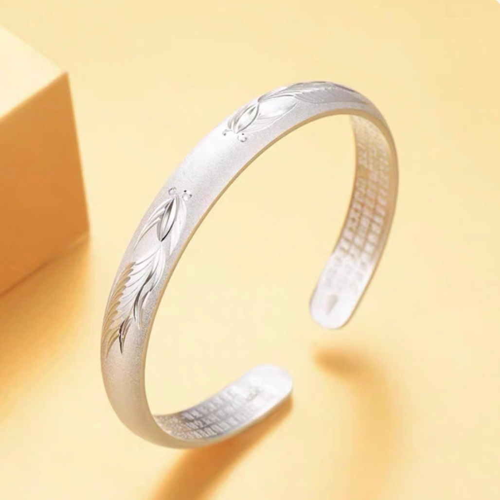 足银手镯 B39足银手镯内心经古法开口年年有鱼双鱼百度开口镯