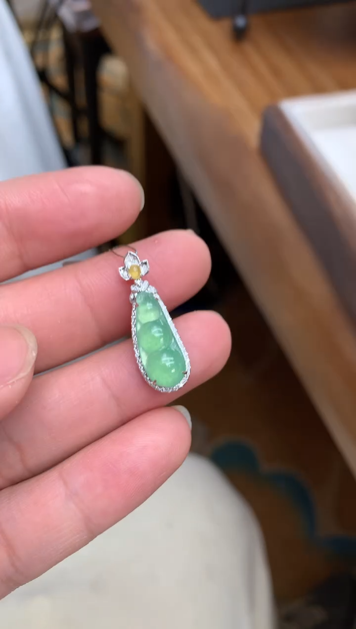 【闪购商品】翡翠颈饰18K金镶嵌福豆