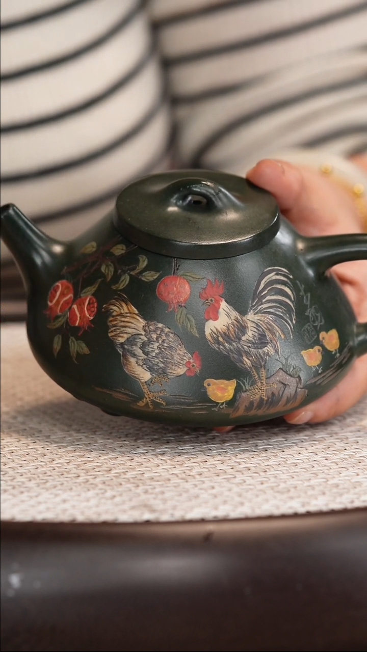 茶壶紫砂【潘洪均】翡翠绿泥 子冶石瓢 300cc