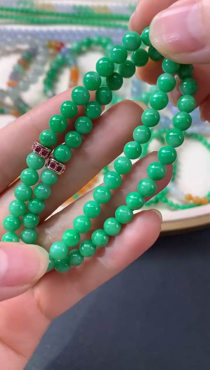 未镶嵌手串翡翠多样性发其一D44|4980