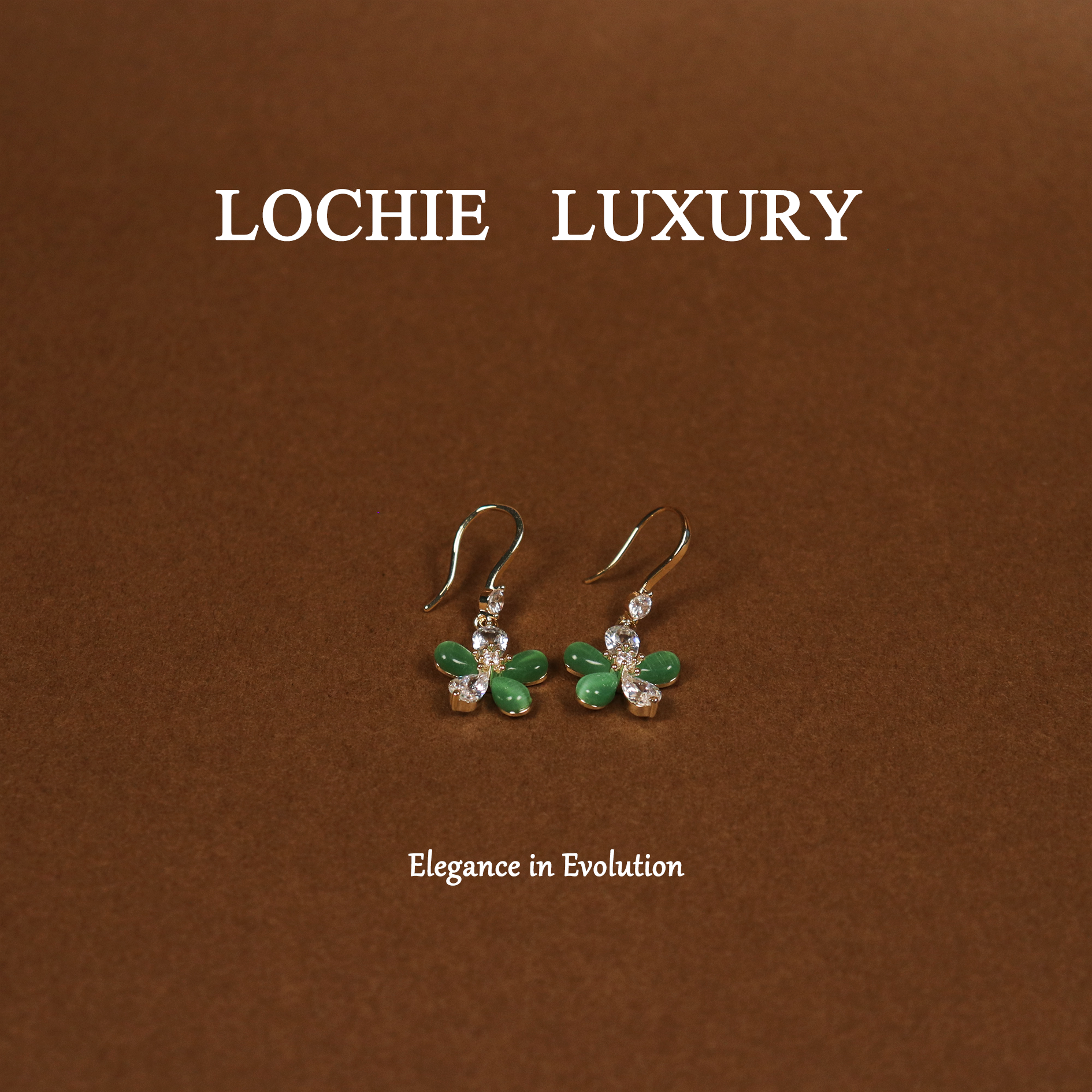 Lochie Luxury 黄铜锆石耳饰 【竹林停息】L606绿色花朵复古耳钩