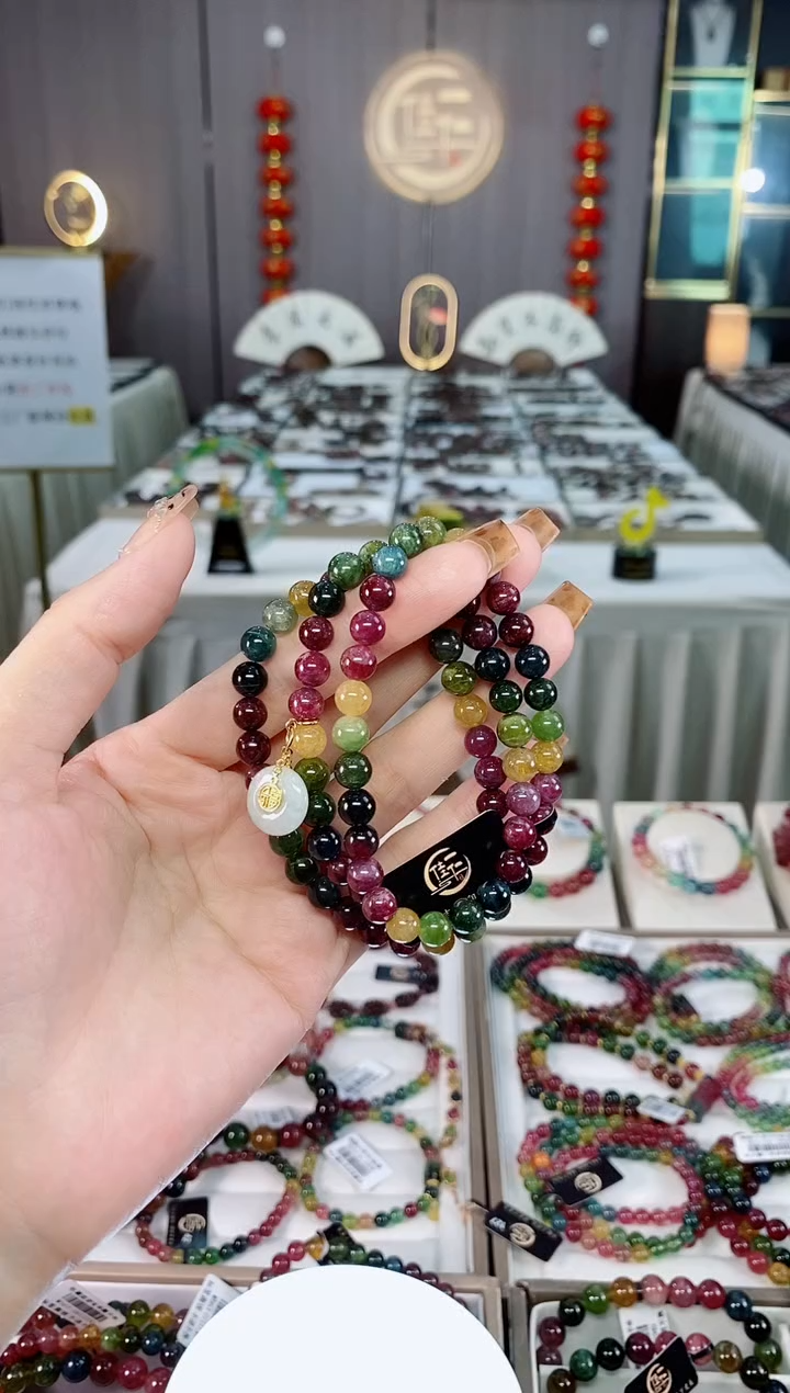 老矿碧玺色标油料三圈手串6mm+未镶嵌碧玺dan多样性发货一条