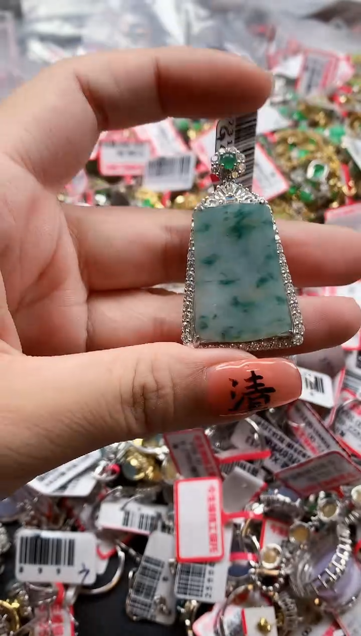 银S925镶嵌戒指翡翠天然A货缅甸翡翠