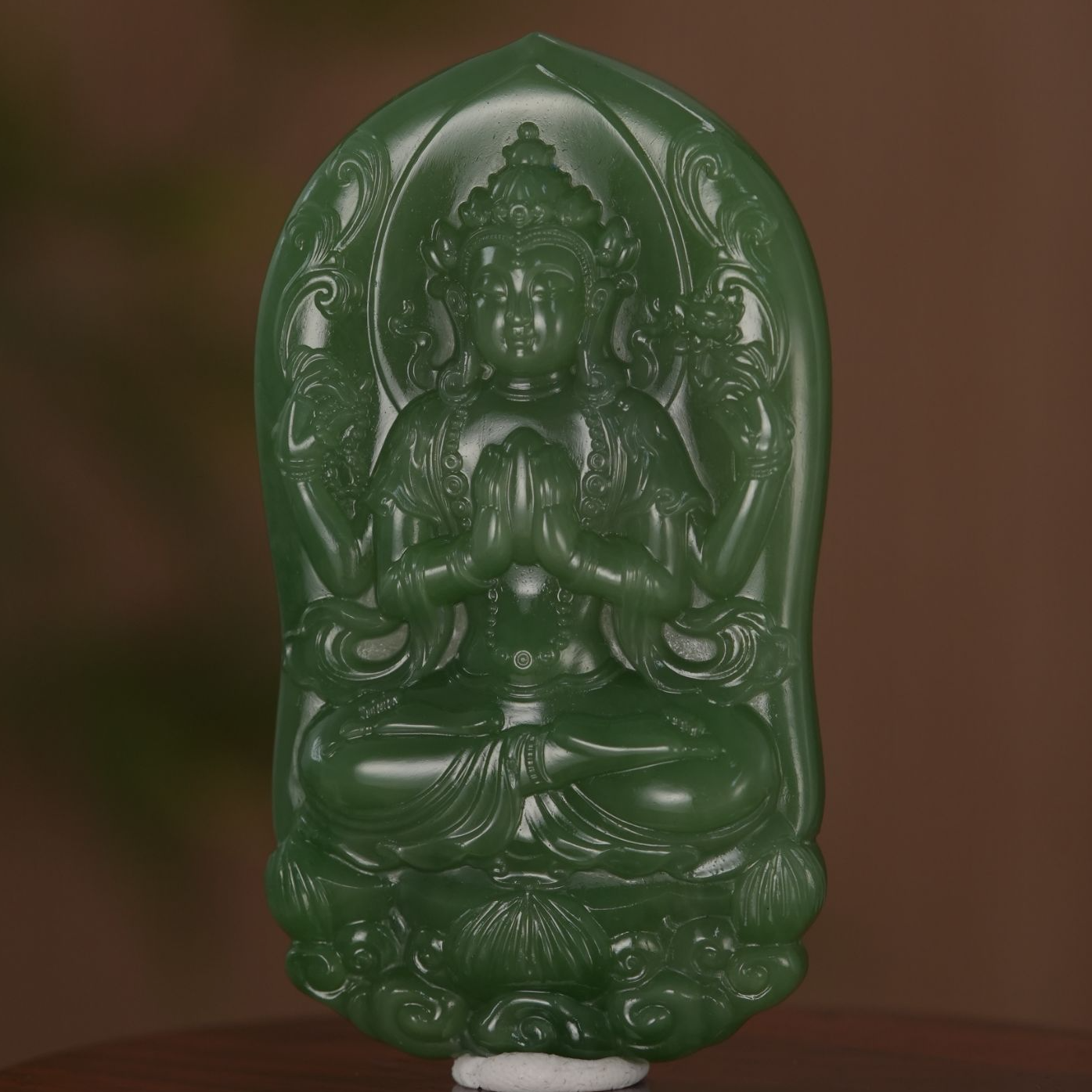 32 当代 和田玉碧玉观音挂件210315