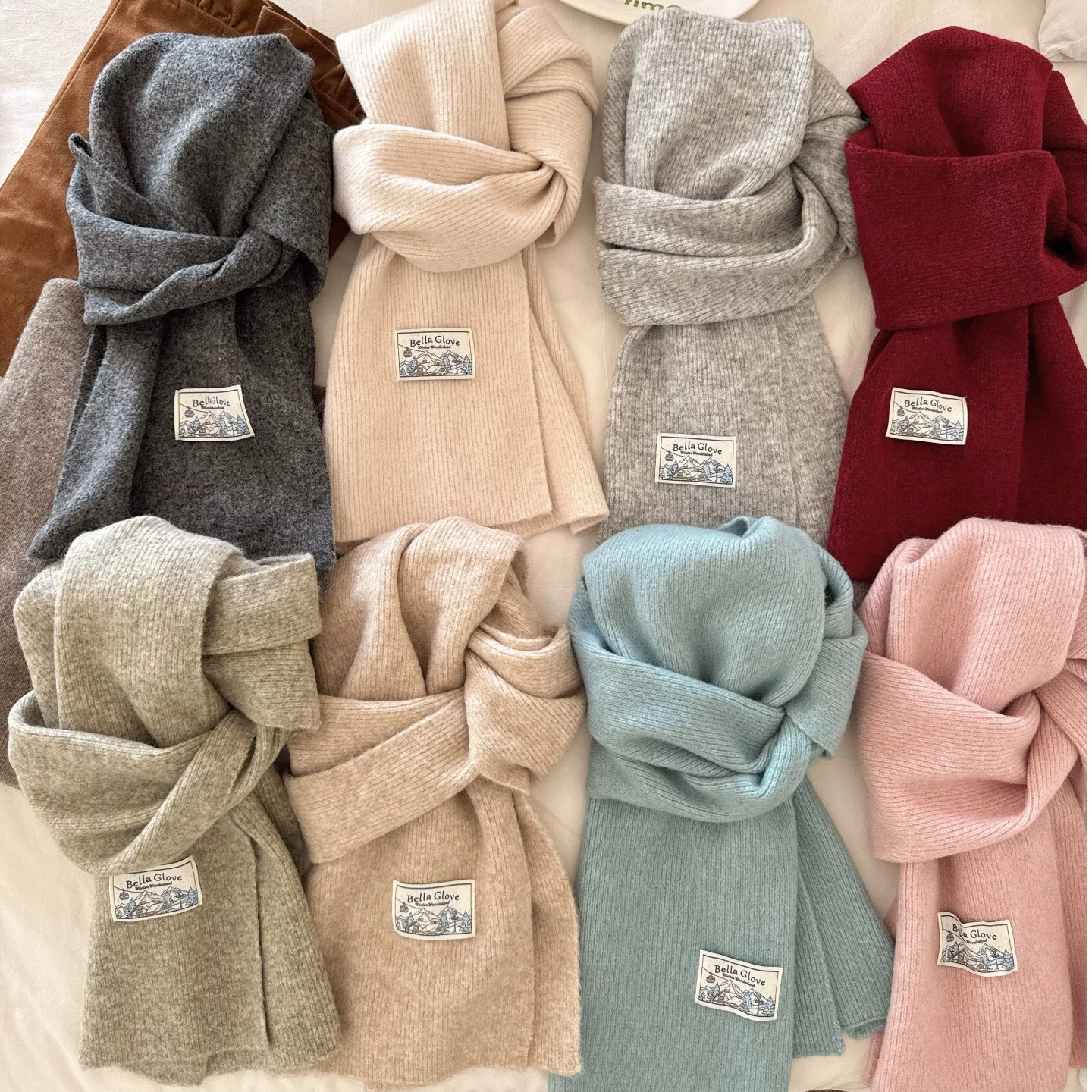 羊毛混纺针织蓝色小围巾女冬季韩系氛围感保暖学生米色毛线围脖男