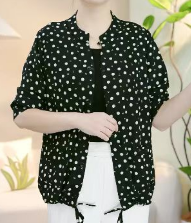 夏季女士八分袖印花百搭减龄显瘦百搭薄款宽松舒适圆点小外套