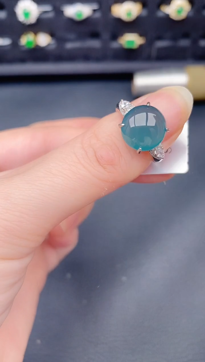 银S925镶嵌戒指翡翠天然a货翡翠108