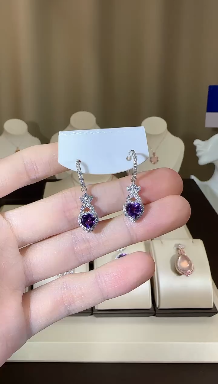 【闪购商品】紫晶耳饰银S925镶嵌耳钩6mm