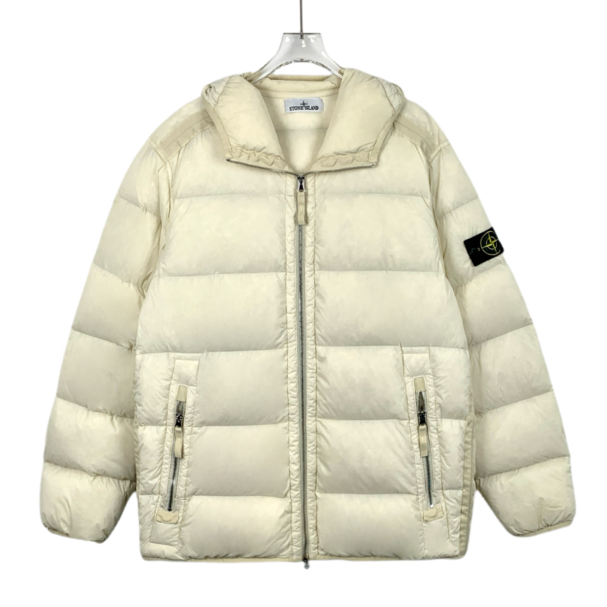95新 STONE ISLAND H14655 米色徽标刺绣羽绒服外套 L码 95新