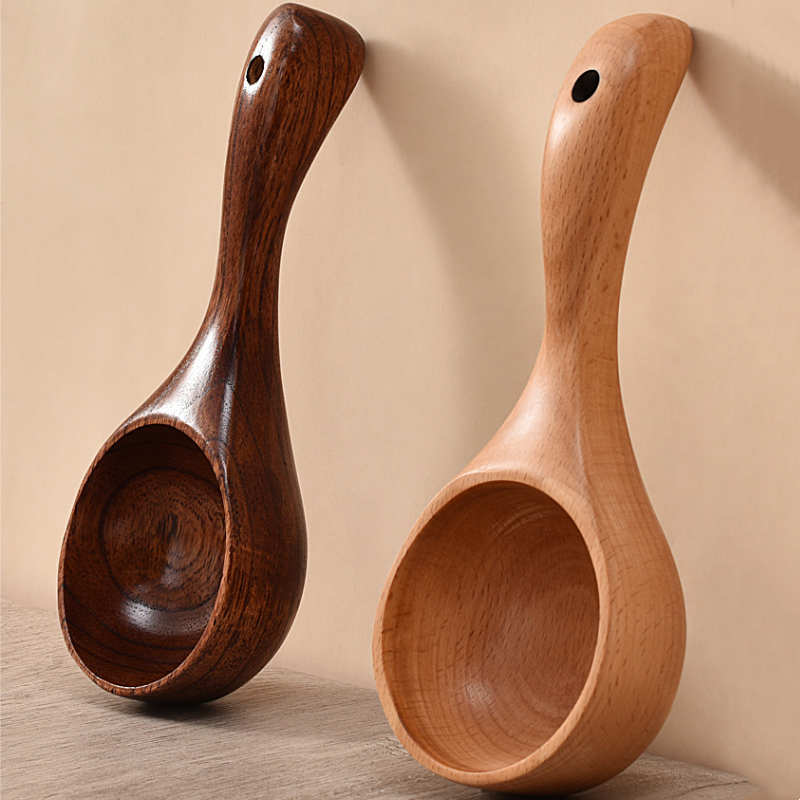 网红同款吃播嗦粉勺子实木餐具水瓢日式舀米汤面勺家用长柄螺蛳粉