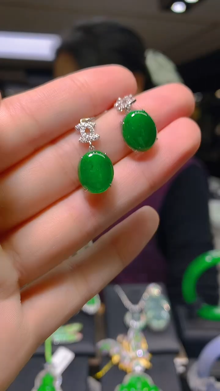 银S925镶嵌翡翠耳饰006（多样性发其一）