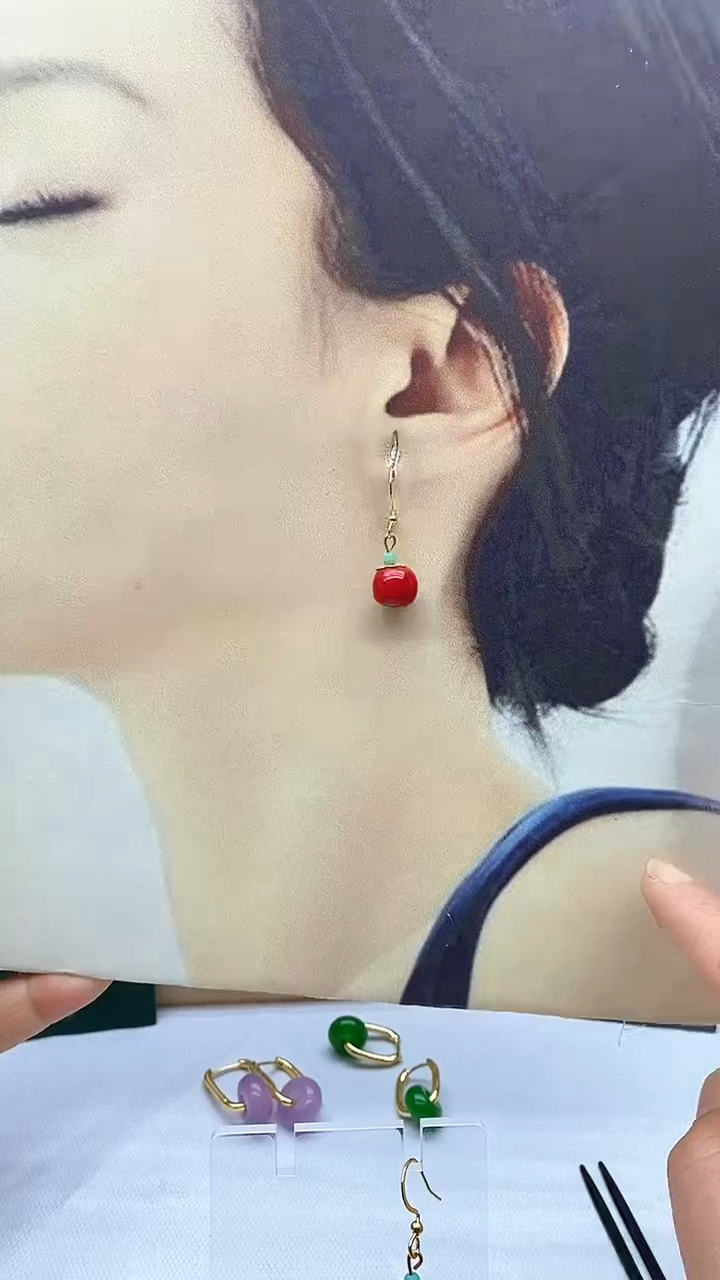 【闪购商品】南红玛瑙耳饰银S925镀金镶嵌80