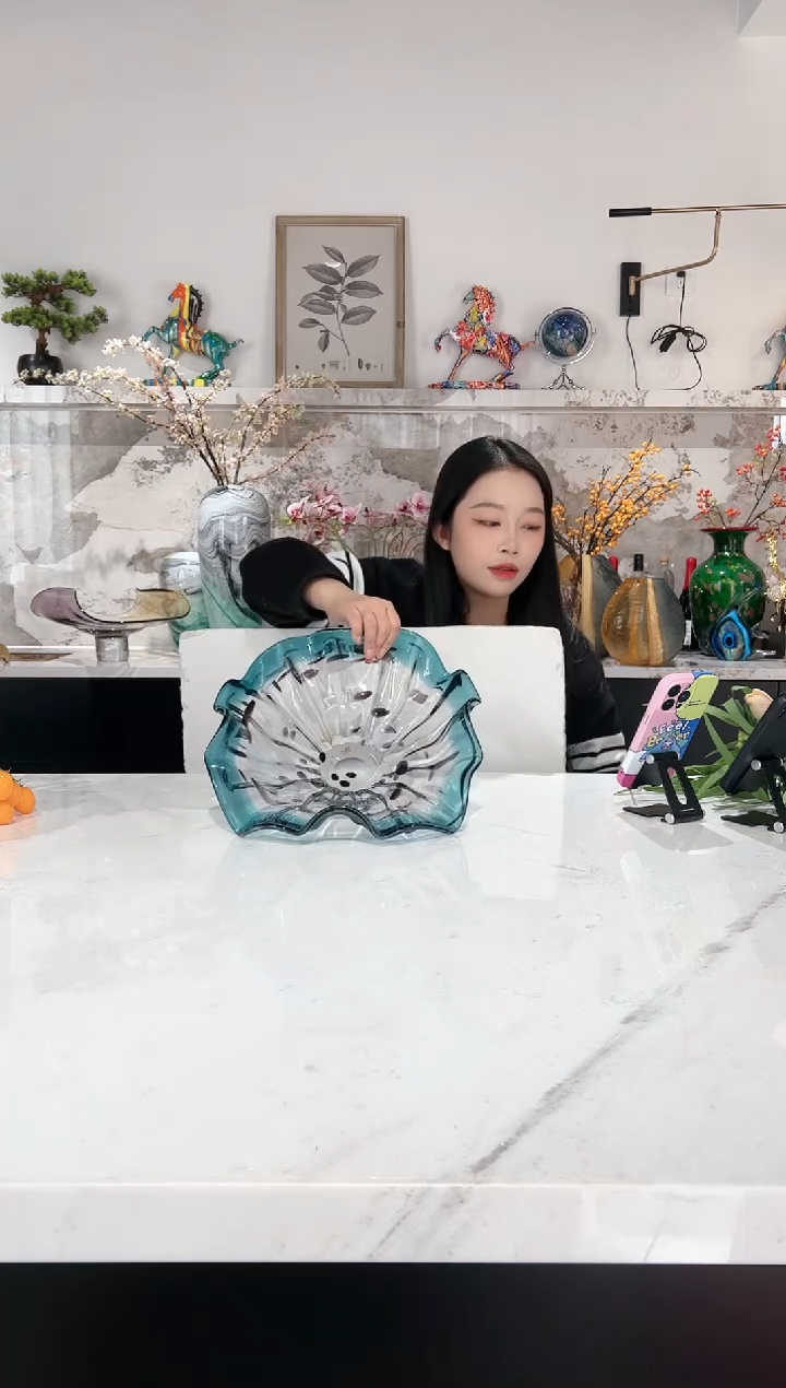 【闪购商品】琉璃蓝色荷叶果盘