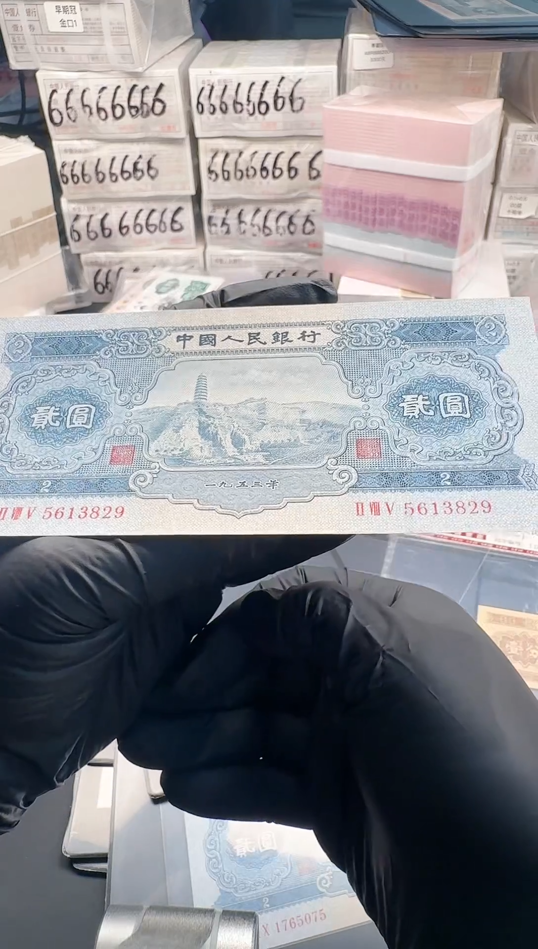 白***风1分纸币（1953年贰元一张5613829）