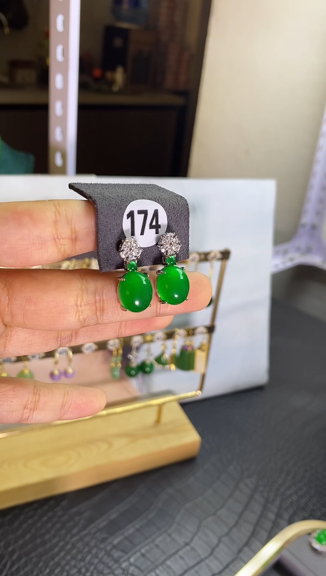 翡翠银S925镶嵌耳饰174    