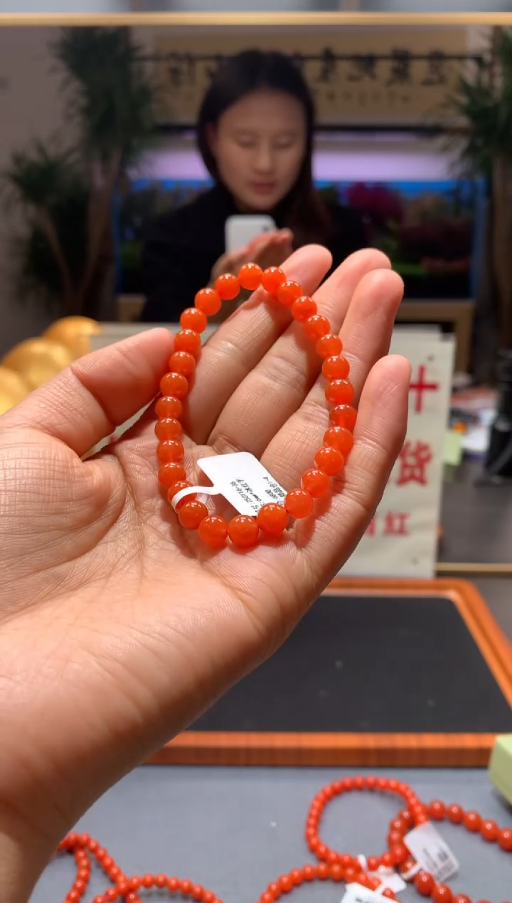 【闪购商品】南红玛瑙手串未镶嵌6mm鲜柿子红单圈手串