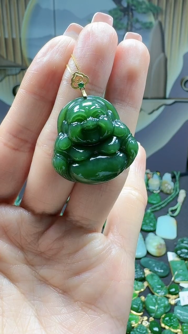 【闪购商品】和田玉挂件18K金镶嵌1