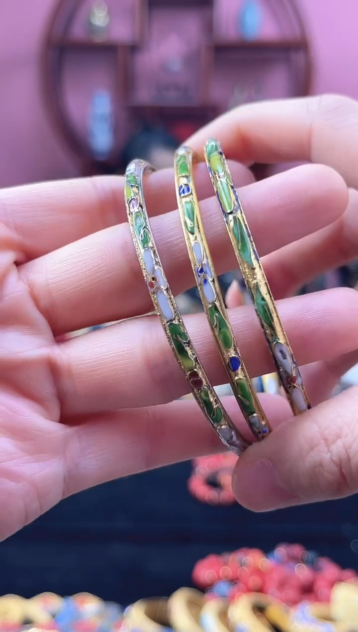 非遗 景泰蓝 金地 叮当镯 55-66 三只一套