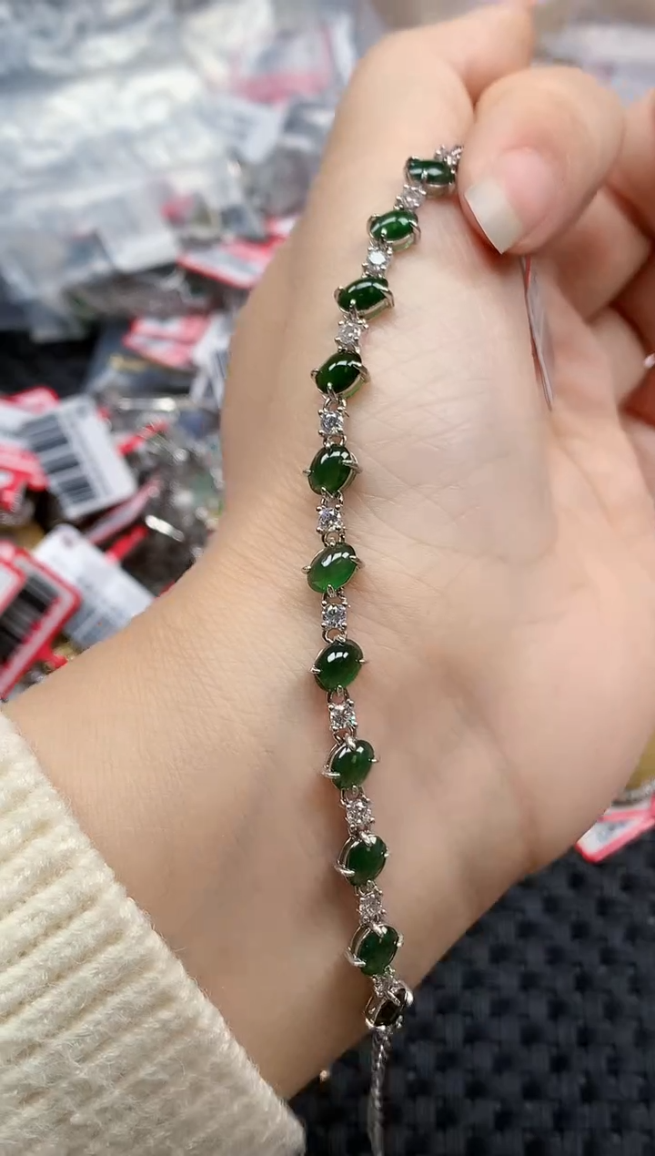 银S925镶嵌戒指翡翠天然A货缅甸翡翠