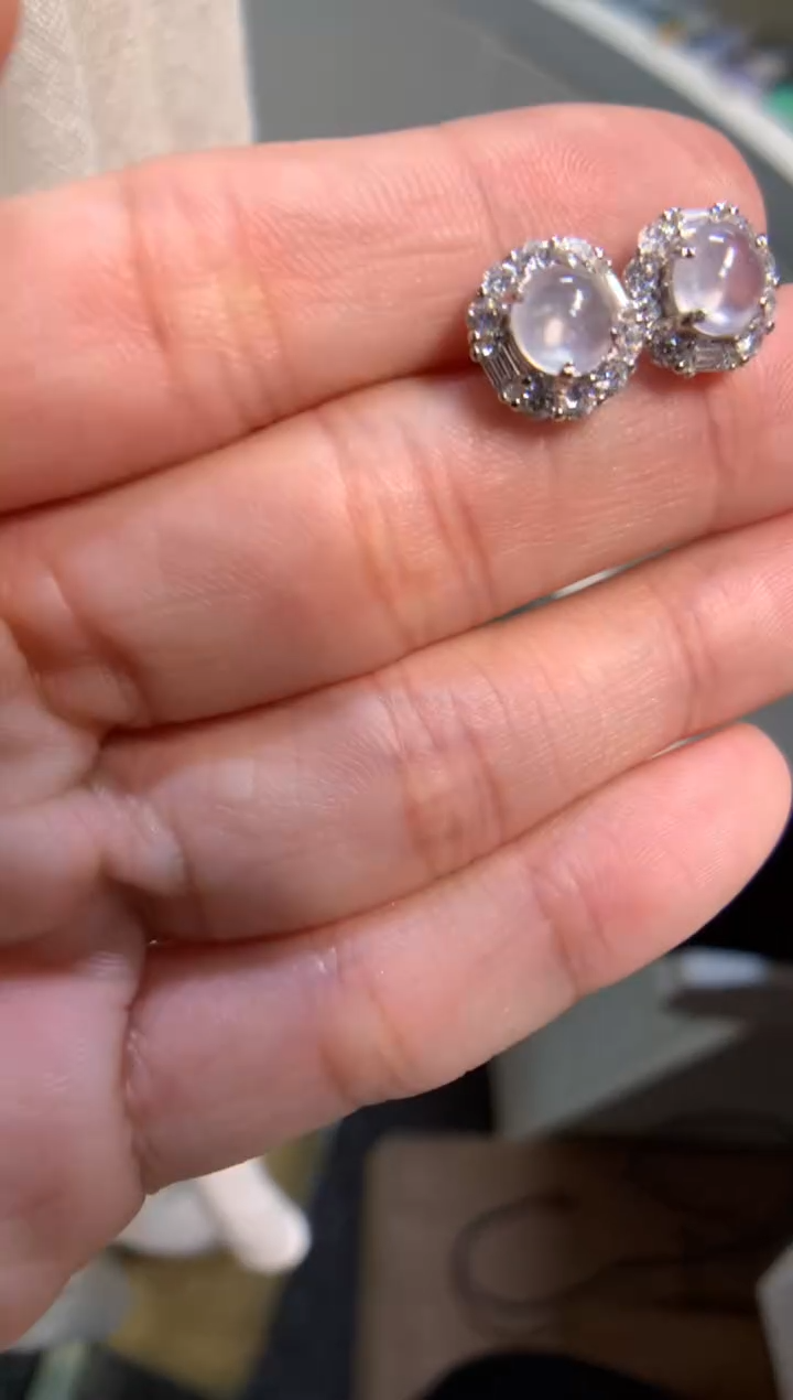 银S925镶嵌翡翠耳饰耳钉