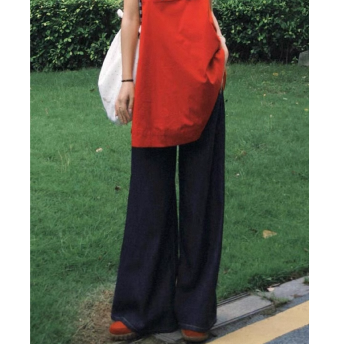 美式深蓝色阔腿牛仔裤女春夏新款小个子高腰宽松垂感直筒拖地裤子