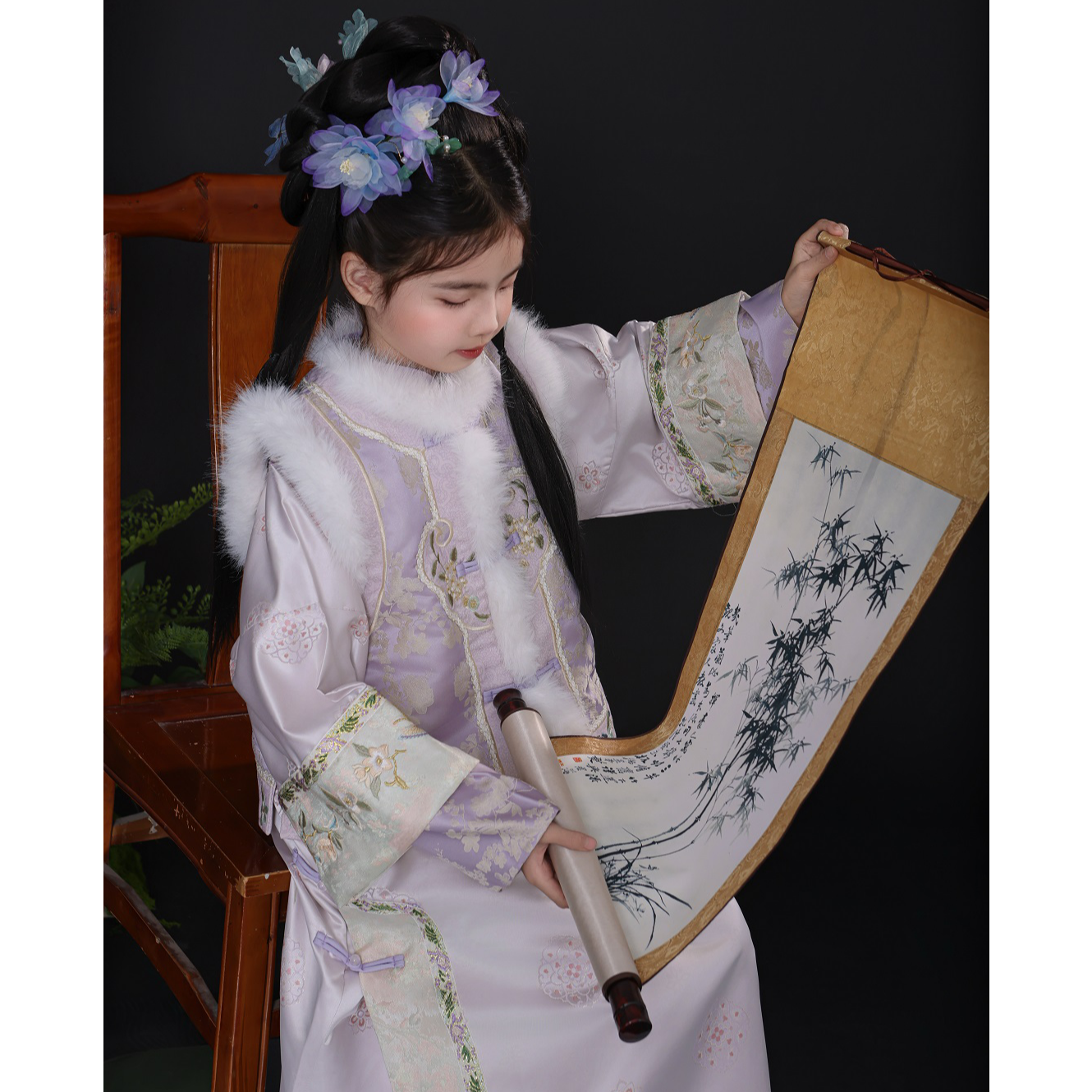 茉胭原创 紫雪 马甲坎肩旗袍衬衣 冬款 亲子装年服