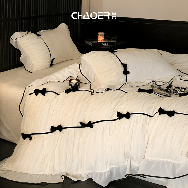 巢尔【玛格丽特】毛绒被套四件套牛奶绒加厚加绒保暖冬季床单公主风