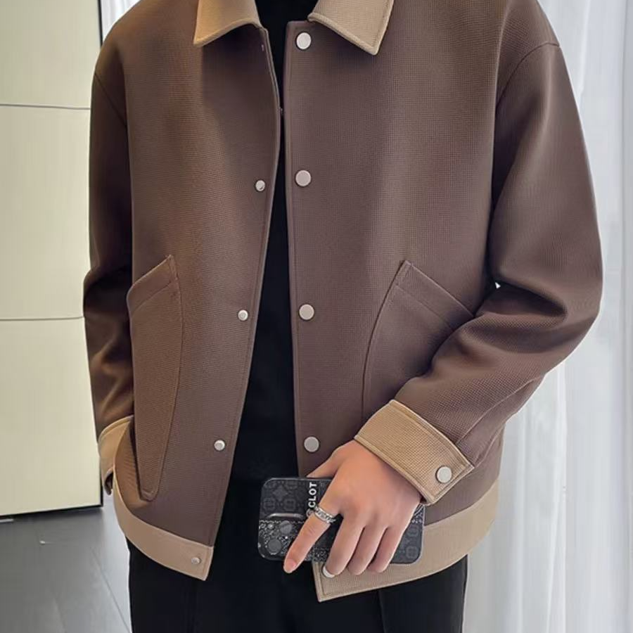 翻领男收口袖秋季轻熟风翻领夹克百搭男士外套夹克J039