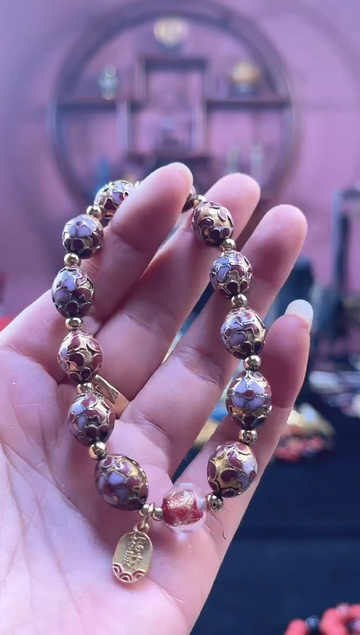 非遗 景泰蓝手串 金地枣珠砖红