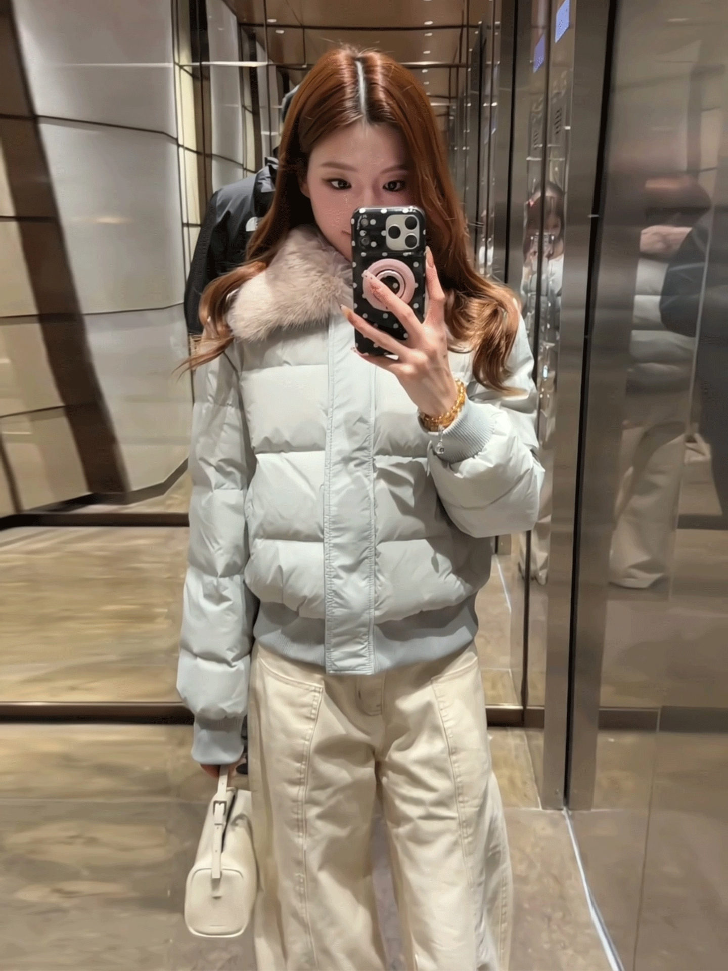 韩系蓝色毛领短款羽绒服女2025年冬季新款宽松小个子保暖加厚外套