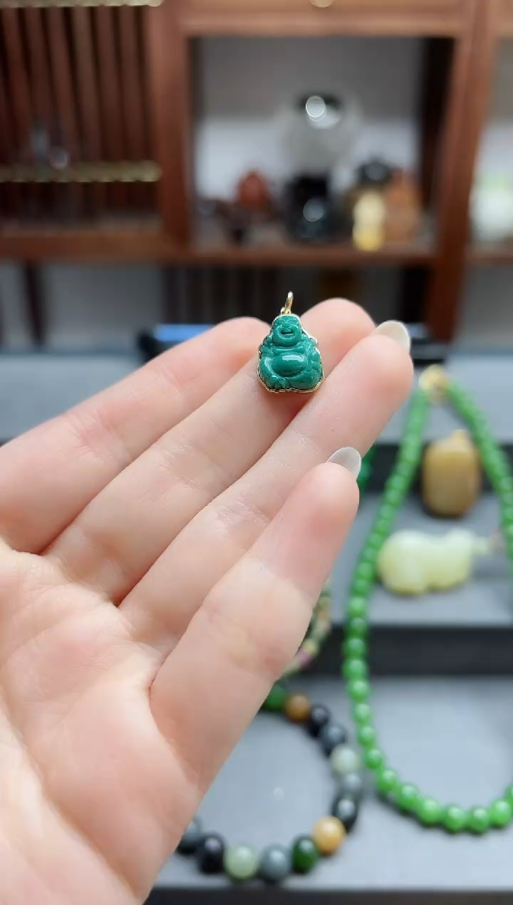 【闪购商品】绿松石吊坠18K金镶嵌18k金松石佛公 GW赠链