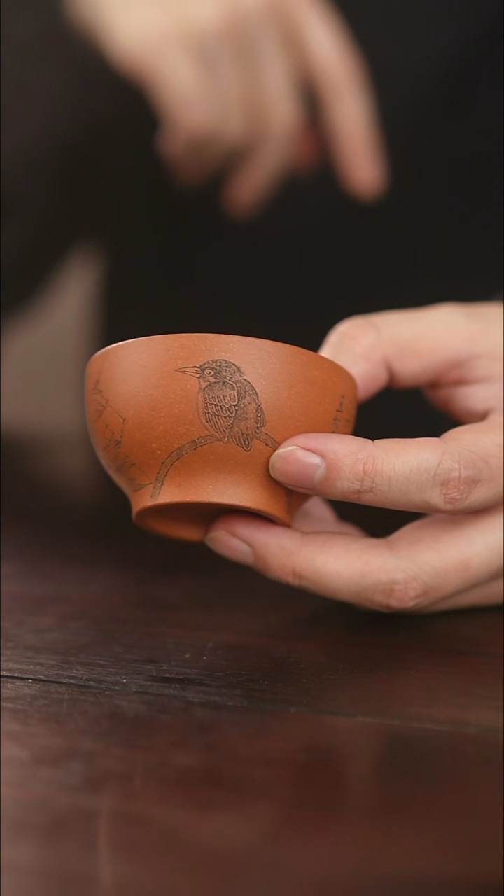 茶杯紫砂昱初-花鸟-降坡泥