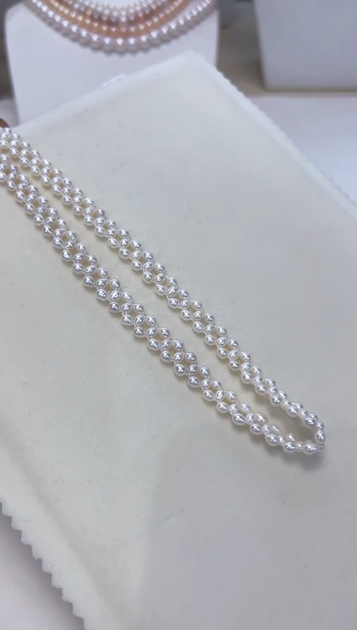 淡水珍珠银S925镶嵌颈饰米珠编织项链