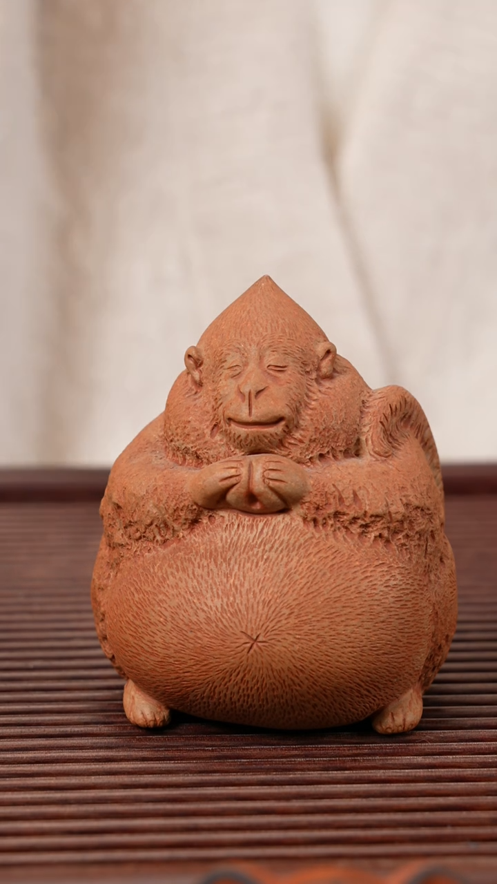 【闪购商品】紫砂茶宠寿桃胖猴