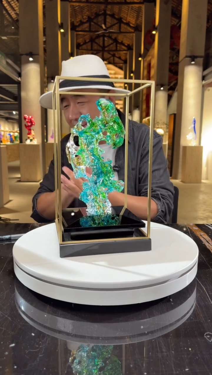 摆件CS0202001欧碧色小太湖石+定制黑底座架子