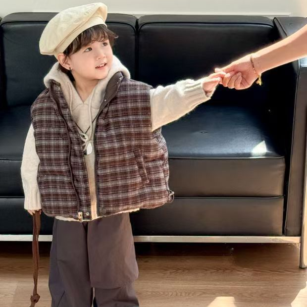 （直播链接）格子洋气时尚加绒卡通动漫冬季女宝宝马甲秋冬休闲风