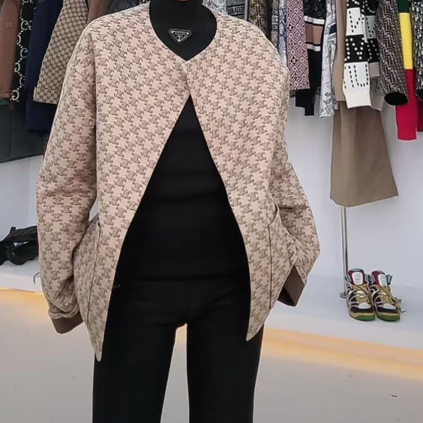 全新未使用 Celine/思琳 羊毛长袖开衫针织衫 棕色/34