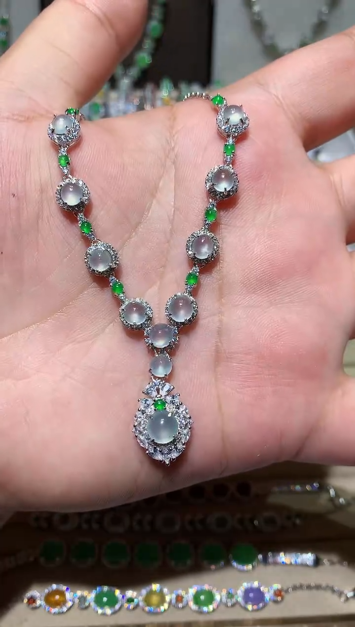 【闪购商品】翡翠耳饰银S925镶嵌套链
