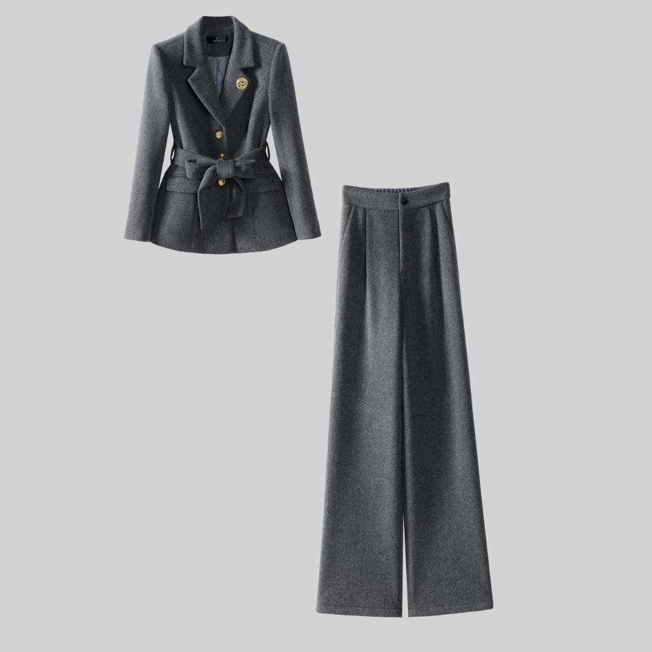 6690秋冬新款斜纹重工时尚显瘦套装设计感阔腿裤套装