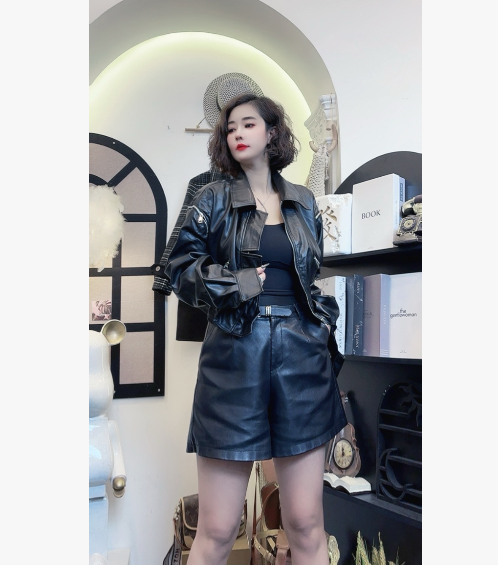 D25120709【无袖扣介意勿拍】机车皮衣外套女小众炸街高级感女装