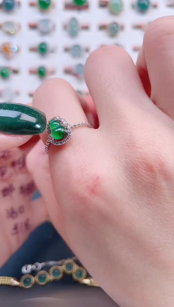 银S925镶嵌戒指翡翠天然翡翠
