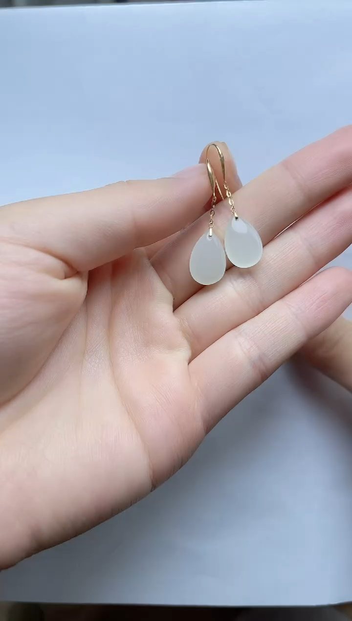 【闪购商品】和田玉耳饰18K金镶嵌耳坠kk