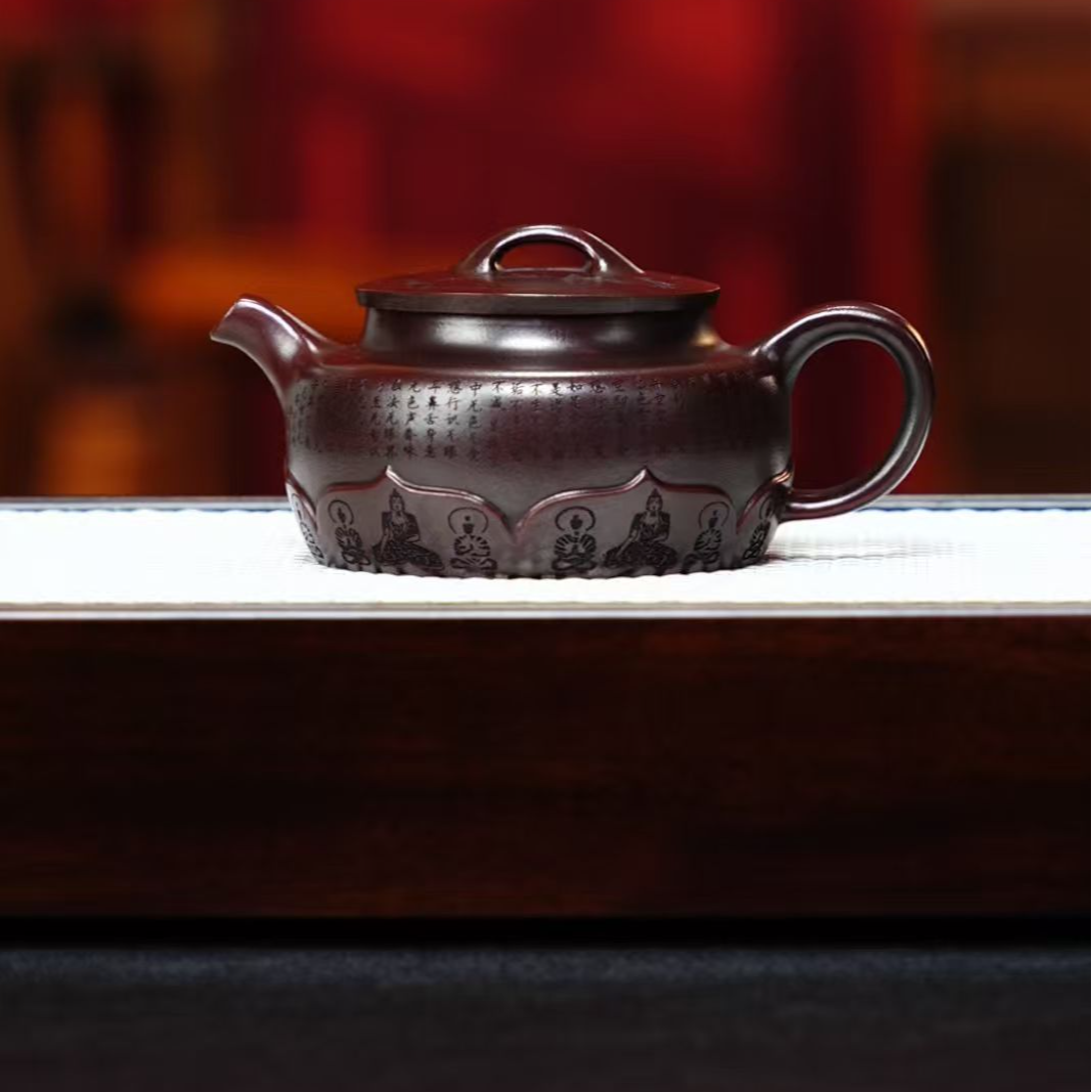 宜兴紫砂 莲花禅莲 石红 胡鸣凤 h123