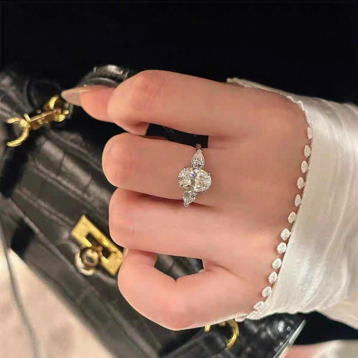 925银莫桑石银制品 三生石1-3克拉戒指气质轻奢时尚百搭结婚订婚 
