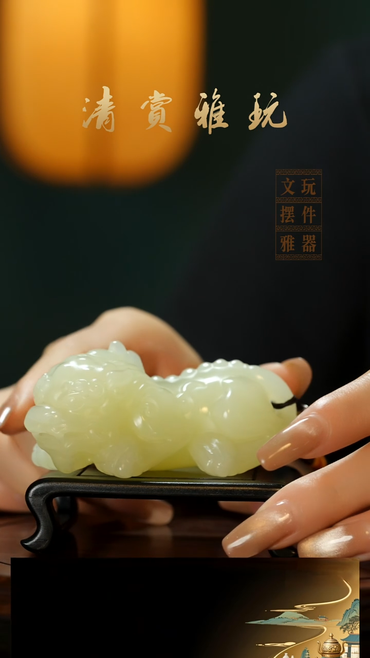 玉《吞金貔貅》手把件摆件