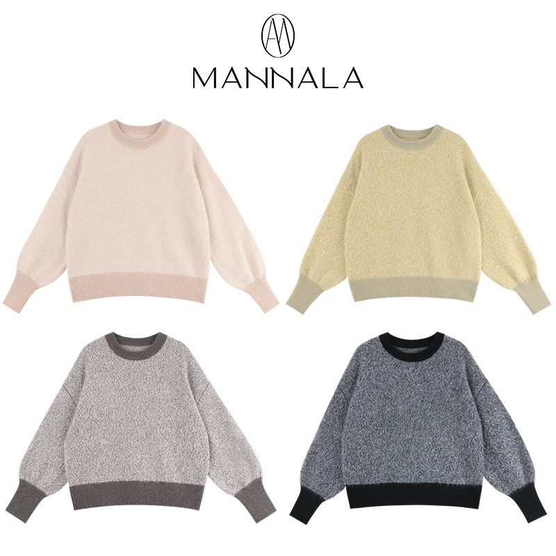 MANNALA丨“绵霜粒”重磅6股合捻收腰撞色山羊绒拉绒毛衣 Q6418
