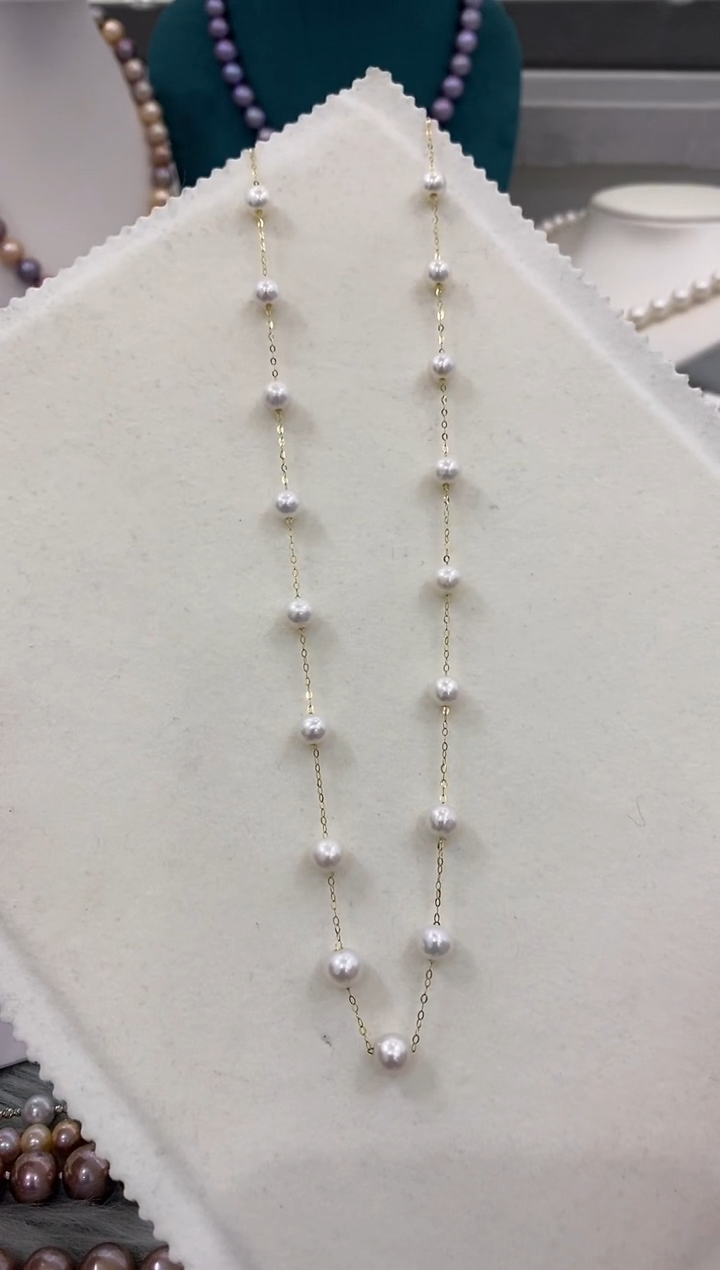 【闪购商品】淡水珍珠hb18K金镶嵌淡水珍珠满天星项链@@c957