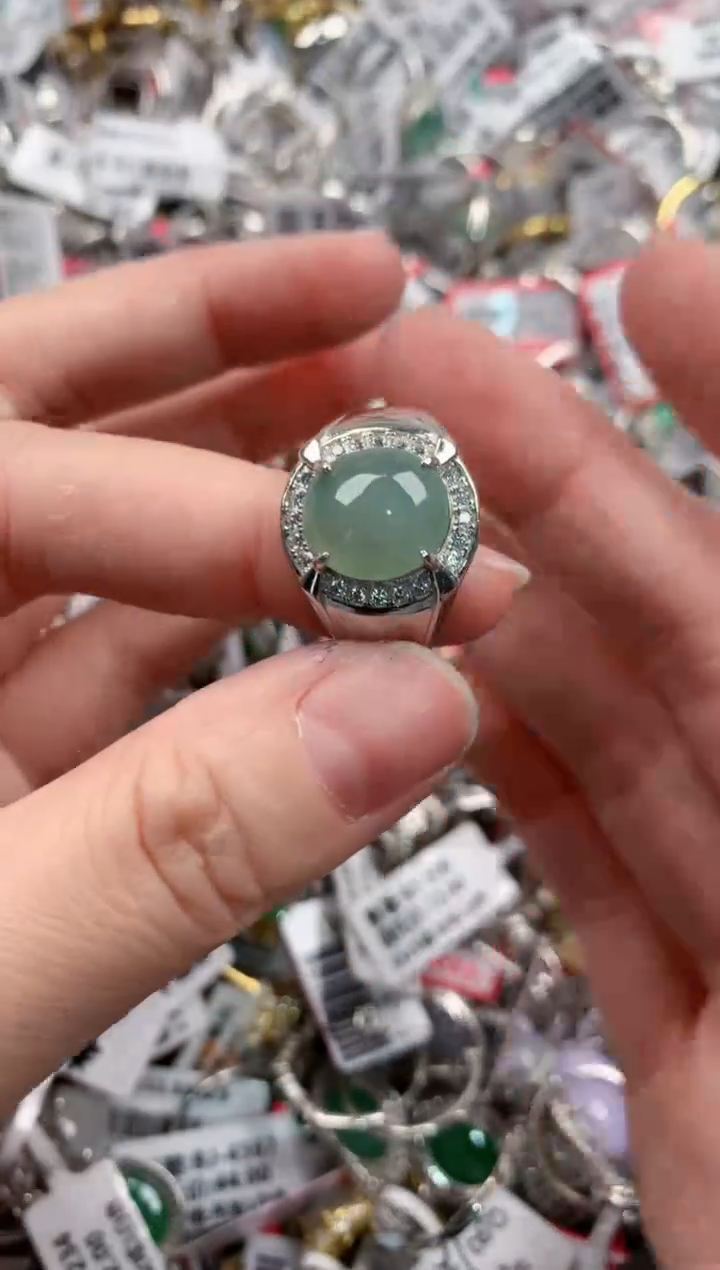 银S925镶嵌戒指翡翠555--3